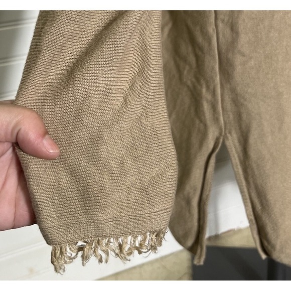 J. JILL Linen Blend Womens Sz S Beige Open Cardigan Side Slit 3/4 Sleeve Fray - Picture 5 of 9